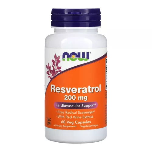 NOW Suplemento Em Capsula Veg Foods Resveratrol 200mg, Semente De Uva, Natural